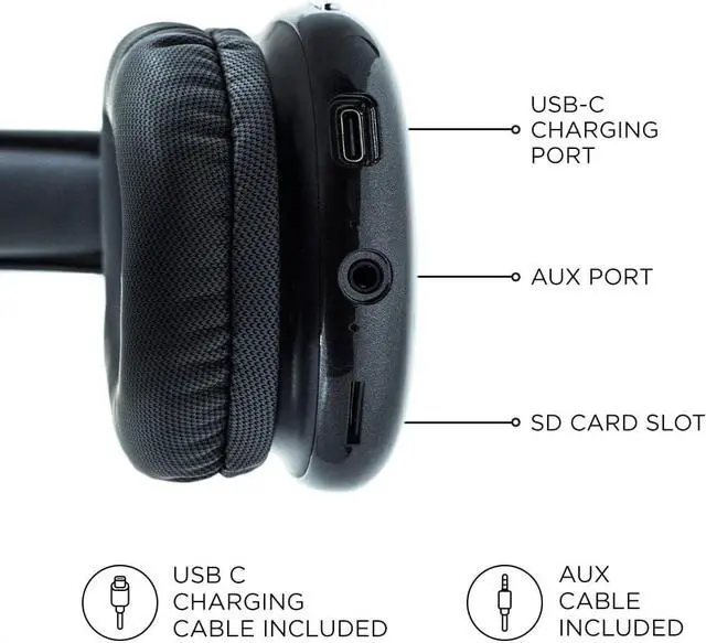 Alt view image 3 of 7 - iJoy Ultra Wireless Headphones with Microphone- Rechargeable Over Ear Wireless Bluetooth Headphones with 10Hr Playtime, SD Slot, Backup Wire- Soft Cushion Wireless Headset with Mic (Black)