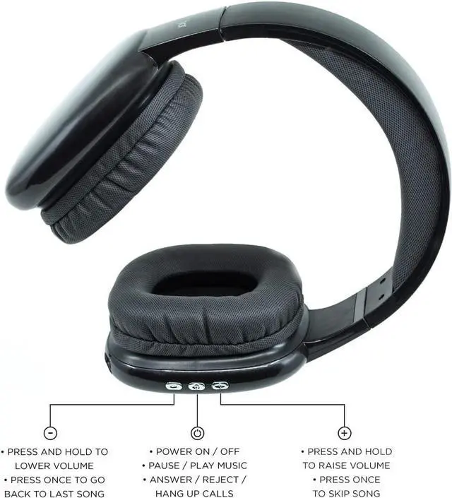 Alt view image 4 of 7 - iJoy Ultra Wireless Headphones with Microphone- Rechargeable Over Ear Wireless Bluetooth Headphones with 10Hr Playtime, SD Slot, Backup Wire- Soft Cushion Wireless Headset with Mic (Black)