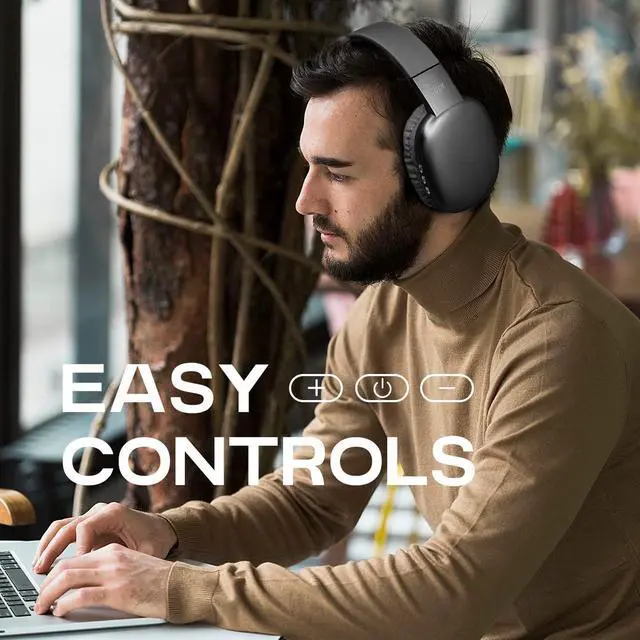 Alt view image 7 of 7 - iJoy Ultra Wireless Headphones with Microphone- Rechargeable Over Ear Wireless Bluetooth Headphones with 10Hr Playtime, SD Slot, Backup Wire- Soft Cushion Wireless Headset with Mic (Black)