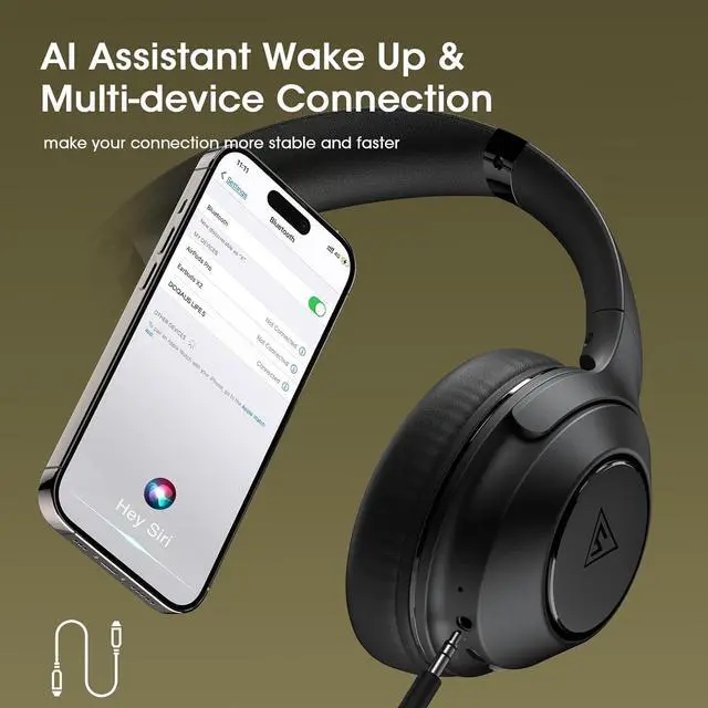 Alt view image 4 of 7 - DOQAUS Bluetooth Headphones Over Ear Wireless Headphones, 70H Playtime and 3EQ Modes Wireless Headphones with Mic, HiFi Stereo Sound, Deep Bass, Memory Foam Ear Cups, for Phone PC Travel Home Office