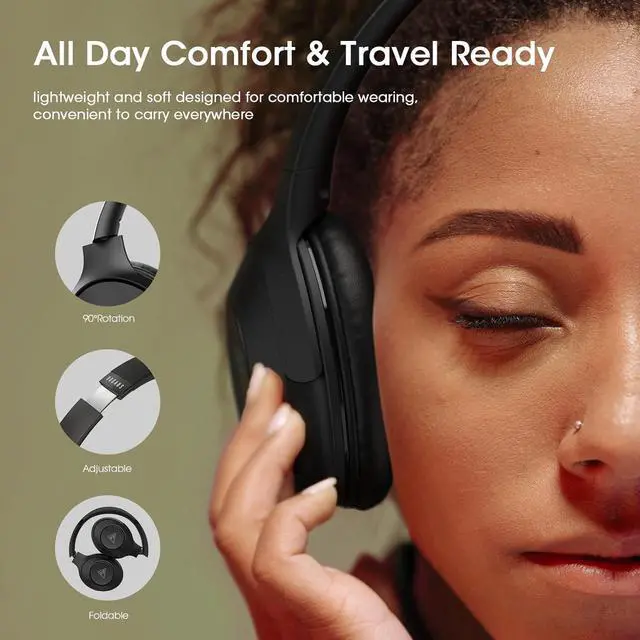 Alt view image 6 of 7 - DOQAUS Bluetooth Headphones Over Ear Wireless Headphones, 70H Playtime and 3EQ Modes Wireless Headphones with Mic, HiFi Stereo Sound, Deep Bass, Memory Foam Ear Cups, for Phone PC Travel Home Office