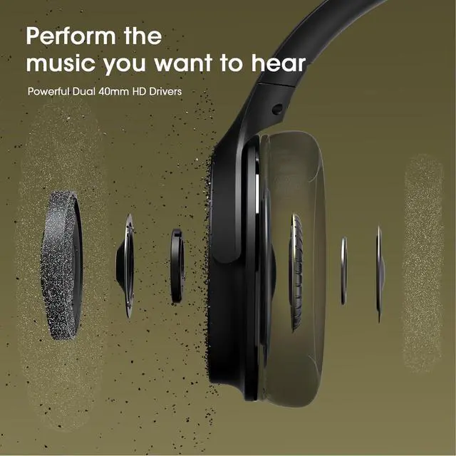 Alt view image 7 of 7 - DOQAUS Bluetooth Headphones Over Ear Wireless Headphones, 70H Playtime and 3EQ Modes Wireless Headphones with Mic, HiFi Stereo Sound, Deep Bass, Memory Foam Ear Cups, for Phone PC Travel Home Office