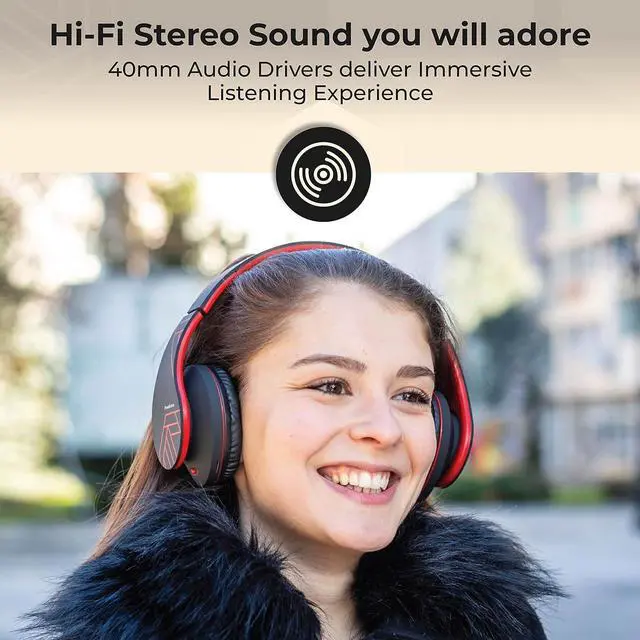 Alt view image 7 of 7 - PowerLocus Bluetooth Over-Ear Headphones, Wireless Stereo Foldable Headphones Wireless and Wired Headsets with Built-in Mic, Micro SD/TF, FM for iPhone/Samsung/iPad/PC (Black/Red)