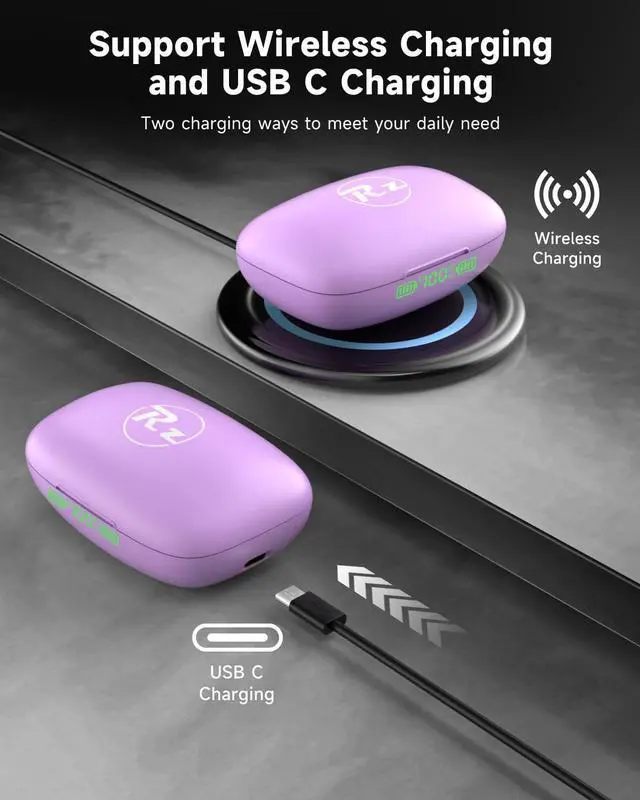 Alt view image 3 of 6 - Wireless Earbuds Bluetooth Headphones Wireless Charging Case LED Display 40H Playtime Built in Mic Over Ear buds Waterproof Earphones with Earhooks Deep Bass Sound Headset for Sport Running Workout TV