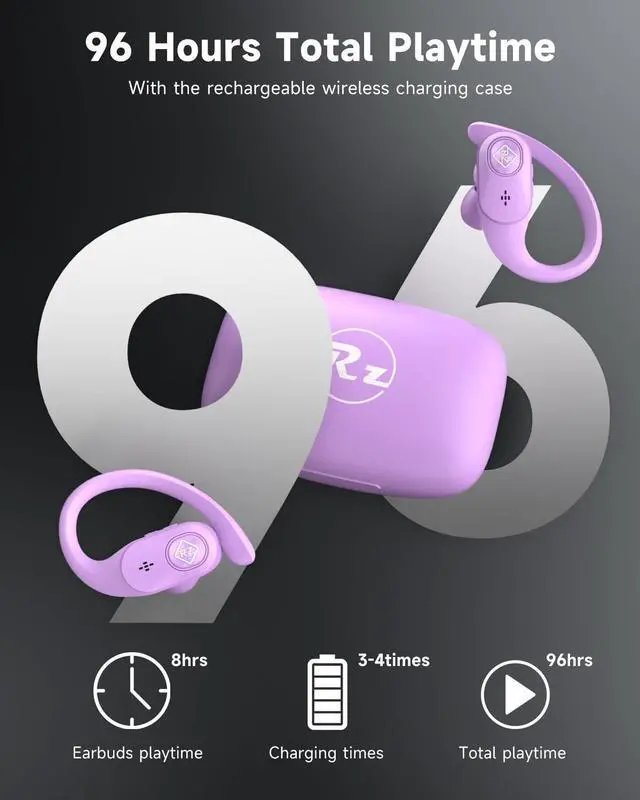 Alt view image 4 of 6 - Wireless Earbuds Bluetooth Headphones Wireless Charging Case LED Display 40H Playtime Built in Mic Over Ear buds Waterproof Earphones with Earhooks Deep Bass Sound Headset for Sport Running Workout TV