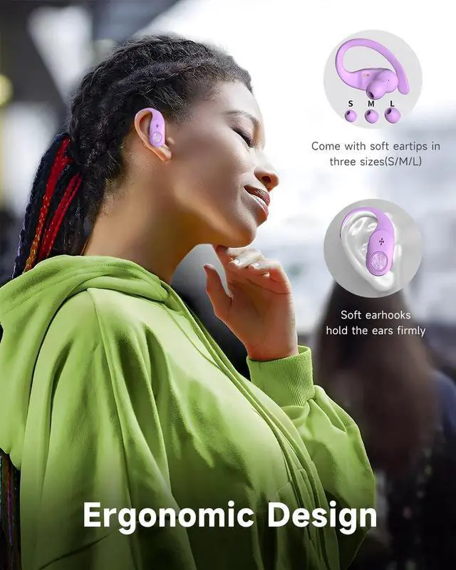 Alt view image 6 of 6 - Wireless Earbuds Bluetooth Headphones Wireless Charging Case LED Display 40H Playtime Built in Mic Over Ear buds Waterproof Earphones with Earhooks Deep Bass Sound Headset for Sport Running Workout TV