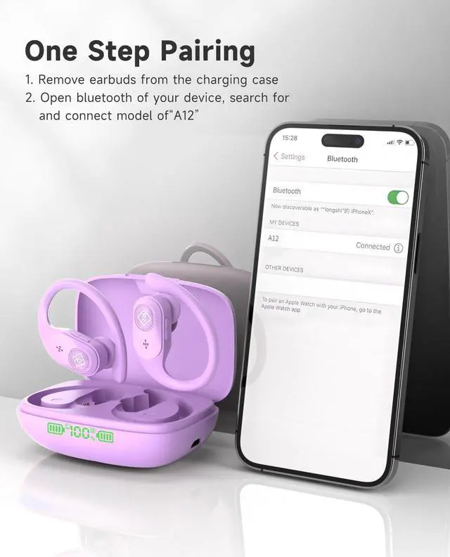 Alt view image 5 of 6 - Wireless Earbuds Bluetooth Headphones Wireless Charging Case LED Display 40H Playtime Built in Mic Over Ear buds Waterproof Earphones with Earhooks Deep Bass Sound Headset for Sport Running Workout TV