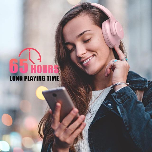 Alt view image 2 of 7 - KVIDIO Bluetooth Headphones Over Ear, 65 Hours Playtime Wireless Headphones with Microphone,Foldable Lightweight Headset with Bass and Stereo Sound