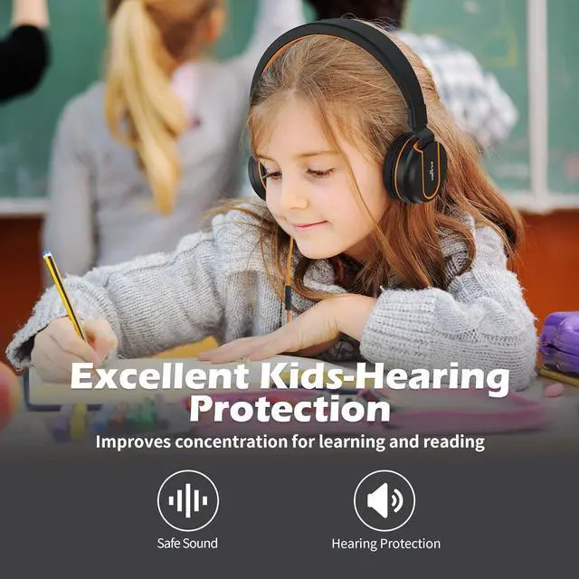 Alt view image 4 of 6 - AILIHEN Kids Headphones, I35 On-Ear Headphones for School, Safe Volume 93dB, HD Mic Stereo Headphone for Kid Girls Boys, Foldable 3.5mm Wired for Chromebook, Laptop, Computer, Tablet (Black Orange)