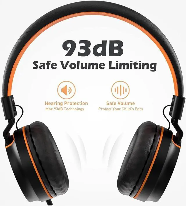 Alt view image 5 of 6 - AILIHEN Kids Headphones, I35 On-Ear Headphones for School, Safe Volume 93dB, HD Mic Stereo Headphone for Kid Girls Boys, Foldable 3.5mm Wired for Chromebook, Laptop, Computer, Tablet (Black Orange)
