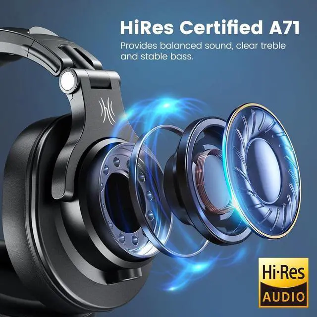 Alt view image 2 of 7 - OneOdio A71 Hi-Res Studio Recording Headphones - Wired Over Ear Headphones with SharePort, Monitoring Mixing Foldable Headset with Stereo Sound, 3.5/6.35MM Jack for PC Computer DJ Guitar