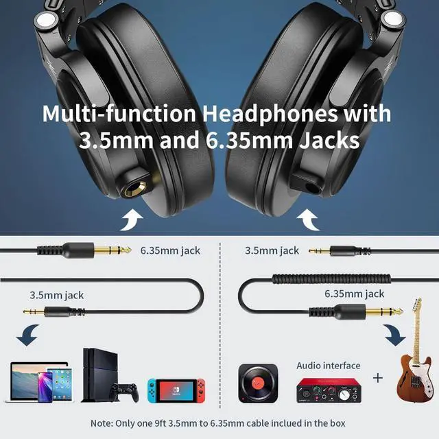 Alt view image 3 of 7 - OneOdio A71 Hi-Res Studio Recording Headphones - Wired Over Ear Headphones with SharePort, Monitoring Mixing Foldable Headset with Stereo Sound, 3.5/6.35MM Jack for PC Computer DJ Guitar