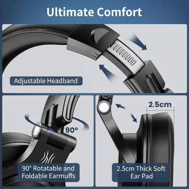 Alt view image 7 of 7 - OneOdio A71 Hi-Res Studio Recording Headphones - Wired Over Ear Headphones with SharePort, Monitoring Mixing Foldable Headset with Stereo Sound, 3.5/6.35MM Jack for PC Computer DJ Guitar