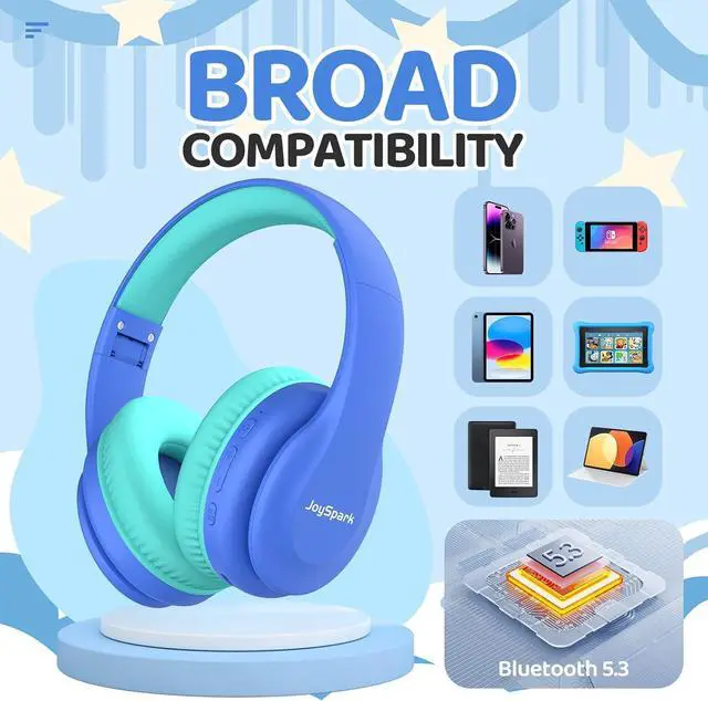 Alt view image 5 of 7 - Kids Bluetooth Headphones, Lightweight Kids Wireless Headphones for Kids, 85/94dB Volume Limited, 60 Hours Playtime, Bluetooth 5.3, Over-Ear Toddler Headphones with Built-in Mic-Blue