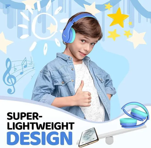 Alt view image 6 of 7 - Kids Bluetooth Headphones, Lightweight Kids Wireless Headphones for Kids, 85/94dB Volume Limited, 60 Hours Playtime, Bluetooth 5.3, Over-Ear Toddler Headphones with Built-in Mic-Blue