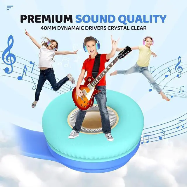 Alt view image 7 of 7 - Kids Bluetooth Headphones, Lightweight Kids Wireless Headphones for Kids, 85/94dB Volume Limited, 60 Hours Playtime, Bluetooth 5.3, Over-Ear Toddler Headphones with Built-in Mic-Blue