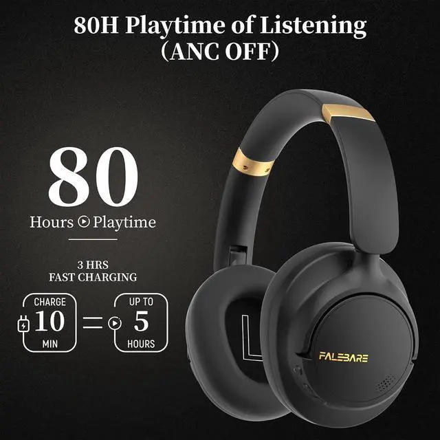 Alt view image 2 of 7 - Noise Cancelling Headphones, Bluetooth Headphones Over The Ear Headphones Wireless Bluetooth with Mic, 80H Playtime, Deep Bass, Comfort Fit, Portable Lightweight Headphones for Travel, Home