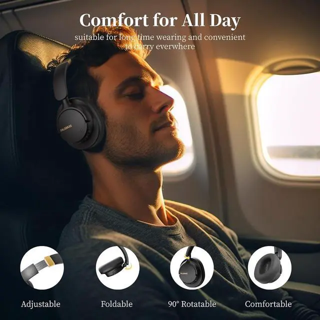 Alt view image 4 of 7 - Noise Cancelling Headphones, Bluetooth Headphones Over The Ear Headphones Wireless Bluetooth with Mic, 80H Playtime, Deep Bass, Comfort Fit, Portable Lightweight Headphones for Travel, Home