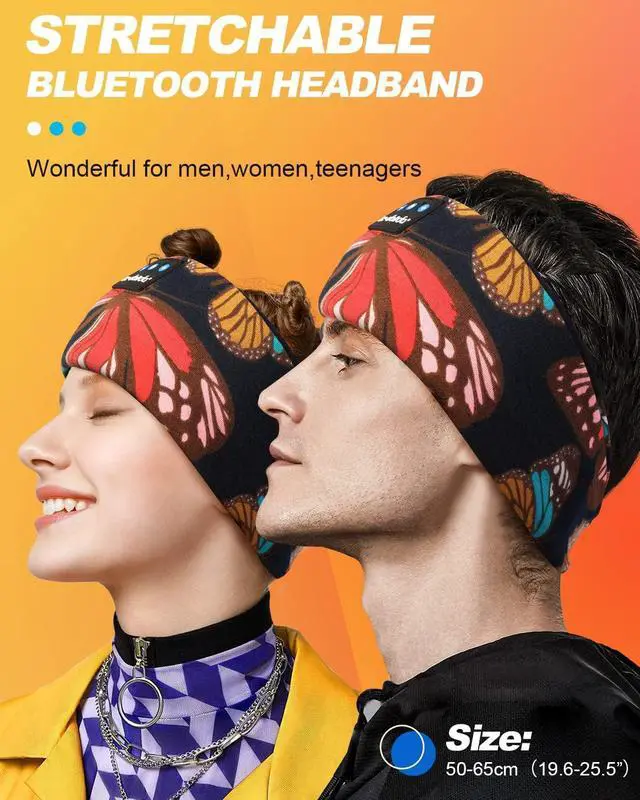 Alt view image 2 of 7 - LC-dolida Sleep Headphones Headband Bluetooth 5.4, Sports Headband Earphones Wireless with Speaker Microphone USB C for Women Sleeping Gift Workout Jogging Yoga Insomnia Travel Meditation, Butterfly