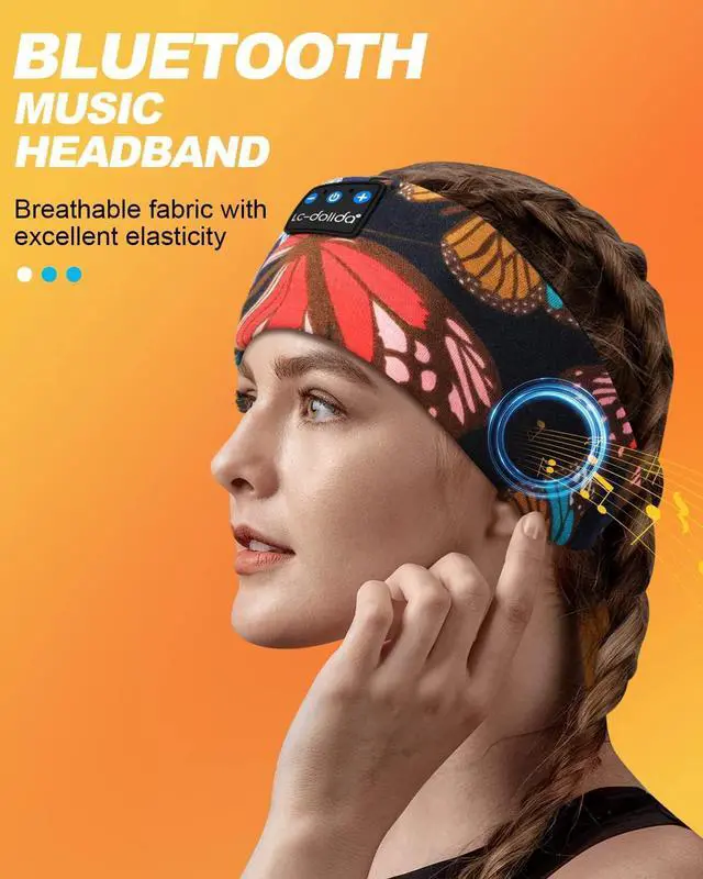 Alt view image 3 of 7 - LC-dolida Sleep Headphones Headband Bluetooth 5.4, Sports Headband Earphones Wireless with Speaker Microphone USB C for Women Sleeping Gift Workout Jogging Yoga Insomnia Travel Meditation, Butterfly