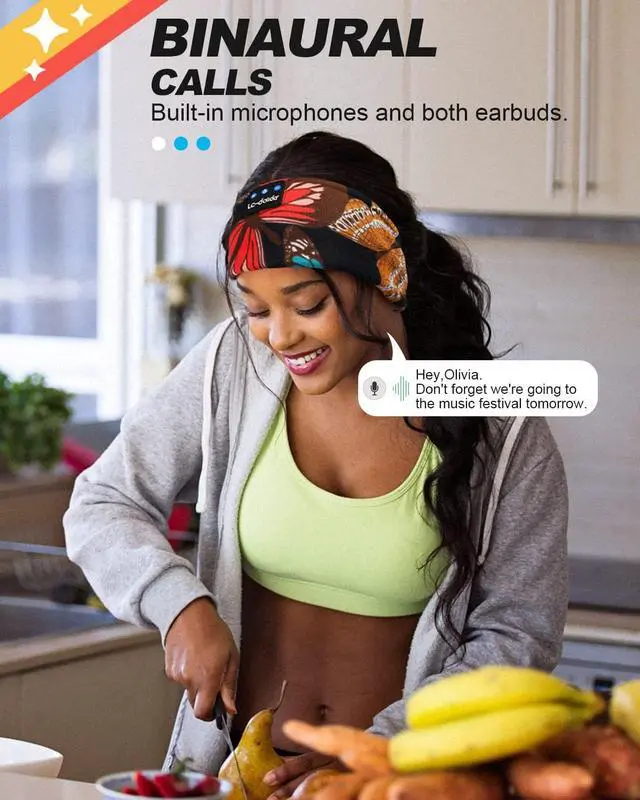 Alt view image 5 of 7 - LC-dolida Sleep Headphones Headband Bluetooth 5.4, Sports Headband Earphones Wireless with Speaker Microphone USB C for Women Sleeping Gift Workout Jogging Yoga Insomnia Travel Meditation, Butterfly