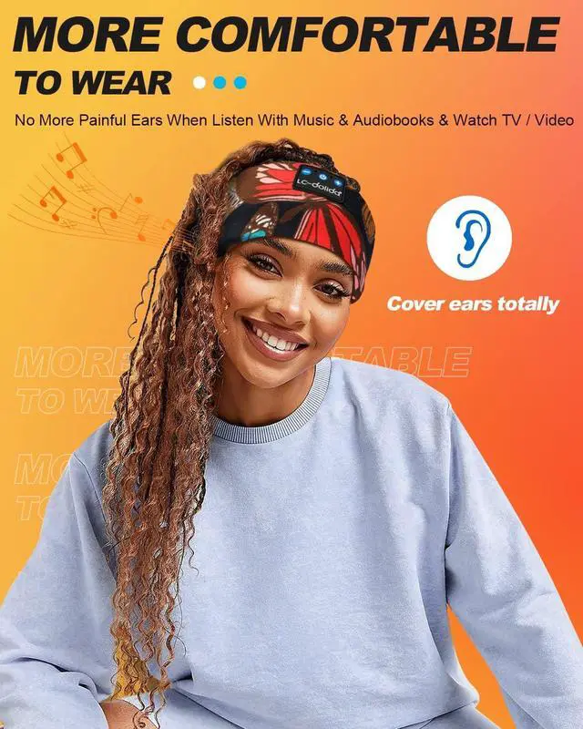 Alt view image 7 of 7 - LC-dolida Sleep Headphones Headband Bluetooth 5.4, Sports Headband Earphones Wireless with Speaker Microphone USB C for Women Sleeping Gift Workout Jogging Yoga Insomnia Travel Meditation, Butterfly
