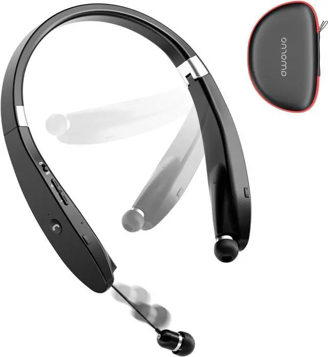 Main image of AMORNO Foldable Bluetooth Headphones Wireless Neckband Headset with Retractable Earbuds, Sports Sweatproof Noise Cancelling Stereo Earphones with Mic