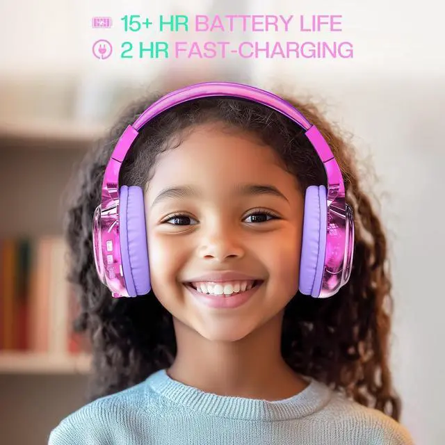 Alt view image 4 of 7 - QearFun Bluetooth Headphones for Kids, Wireless Headphones with Built-in Mic, Includes Aux Cord, USB C, 3.5mm Jack, Bluetooth 5.3, On Ear Kids Headphones for School/Travel/Tablet/iPad