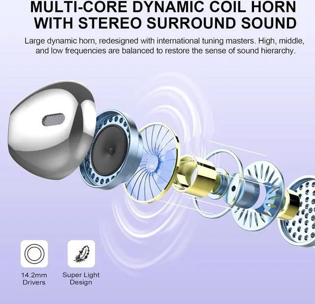 Alt view image 2 of 7 - Wireless Earbuds, Bluetooth Headphones 48H Playtime Ear Buds with LED Power Display, IPX7 Waterproof Bluetooth 5.4 Earphones in-Ear Earbuds with 4 Mic for Android iOS Cell Phone Laptop, Purple