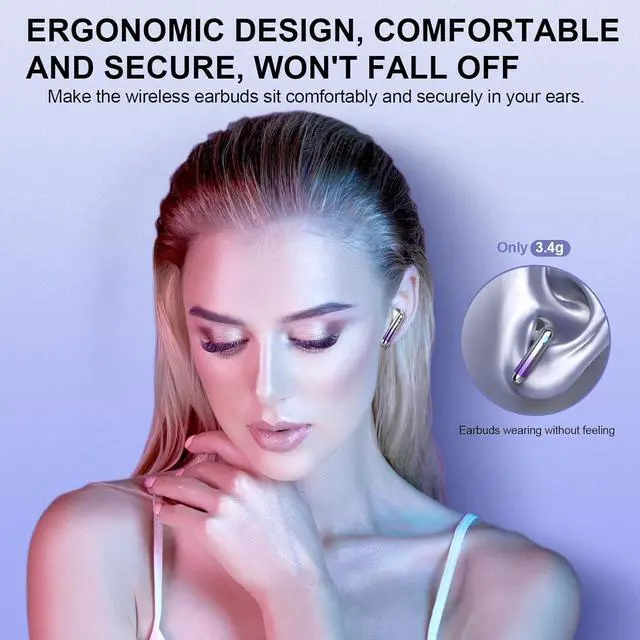 Alt view image 3 of 7 - Wireless Earbuds, Bluetooth Headphones 48H Playtime Ear Buds with LED Power Display, IPX7 Waterproof Bluetooth 5.4 Earphones in-Ear Earbuds with 4 Mic for Android iOS Cell Phone Laptop, Purple