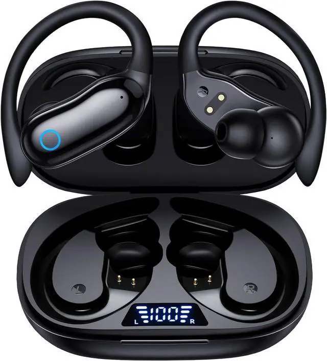 Main image of Active Noise Canceling Ear Buds Wireless Earbuds 96hrs Playback Bluetooth Headphones IPX7 Waterproof Stereo Bass Over-Ear Earphones with Earhooks Microphone LED Battery Display for Sports