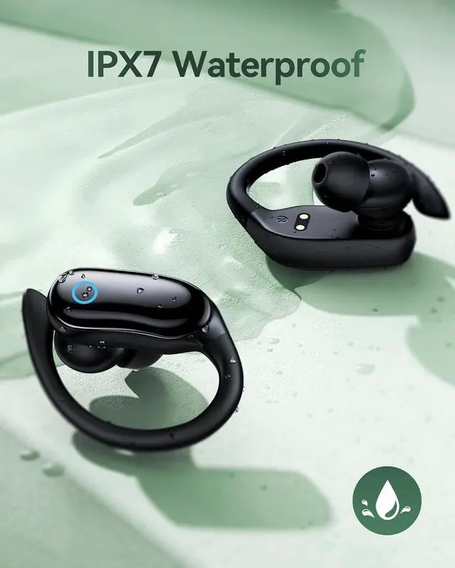 Alt view image 5 of 7 - Active Noise Canceling Ear Buds Wireless Earbuds 96hrs Playback Bluetooth Headphones IPX7 Waterproof Stereo Bass Over-Ear Earphones with Earhooks Microphone LED Battery Display for Sports