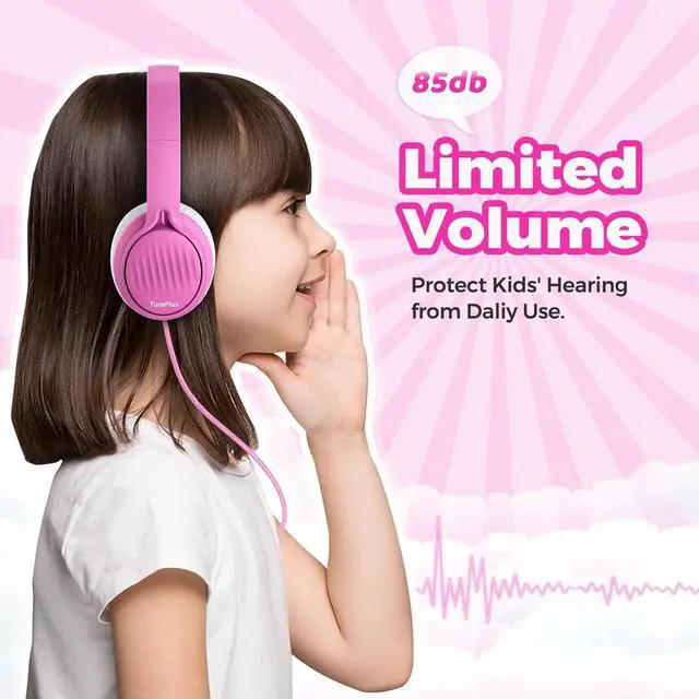 Alt view image 2 of 7 - TuneFlux Upgraded Kids Headphones, Wired Toddler Headphones, 85dB Limited Volume On Ear Headphones, Portable Foldable Design, Stereo Sound Kids Headphones for School/Tablet/Travel-Pink