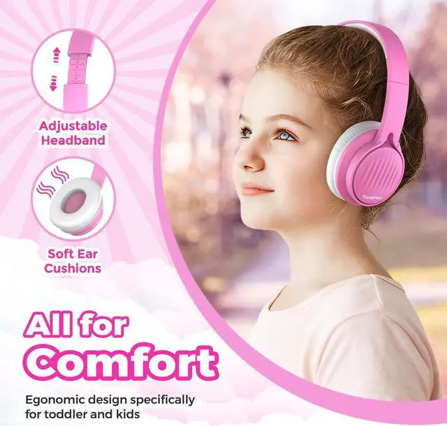 Alt view image 4 of 7 - TuneFlux Upgraded Kids Headphones, Wired Toddler Headphones, 85dB Limited Volume On Ear Headphones, Portable Foldable Design, Stereo Sound Kids Headphones for School/Tablet/Travel-Pink