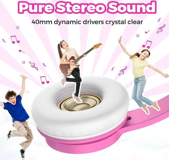 Alt view image 5 of 7 - TuneFlux Upgraded Kids Headphones, Wired Toddler Headphones, 85dB Limited Volume On Ear Headphones, Portable Foldable Design, Stereo Sound Kids Headphones for School/Tablet/Travel-Pink