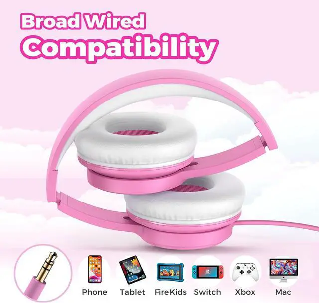 Alt view image 6 of 7 - TuneFlux Upgraded Kids Headphones, Wired Toddler Headphones, 85dB Limited Volume On Ear Headphones, Portable Foldable Design, Stereo Sound Kids Headphones for School/Tablet/Travel-Pink