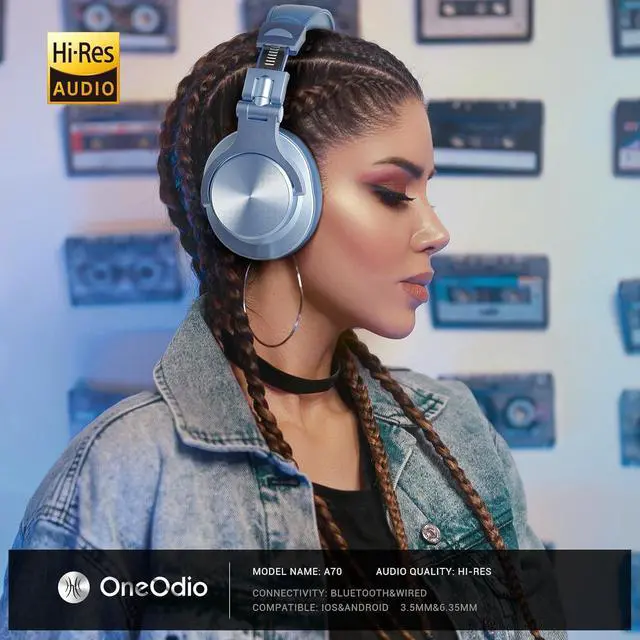 Alt view image 2 of 7 - OneOdio A70 Bluetooth Over Ear Headphones, Wireless Headphones w/ 72H Playtime, Hi-Res, 3.5mm/6.35mm Wired Audio Jack for Studio Monitor & Mixing DJ Guitar AMP, Computer Laptop PC Tablet - Sky Blue