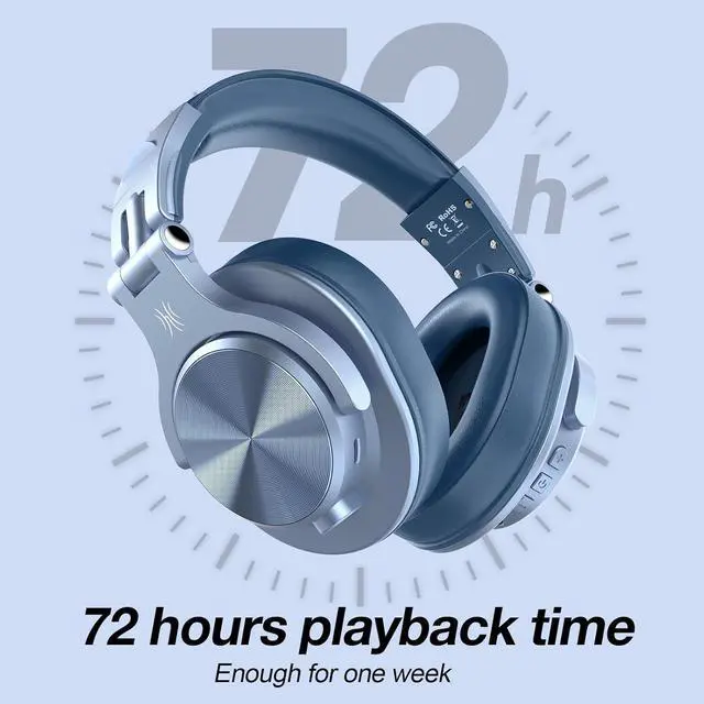 Alt view image 3 of 7 - OneOdio A70 Bluetooth Over Ear Headphones, Wireless Headphones w/ 72H Playtime, Hi-Res, 3.5mm/6.35mm Wired Audio Jack for Studio Monitor & Mixing DJ Guitar AMP, Computer Laptop PC Tablet - Sky Blue