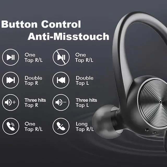 Alt view image 2 of 7 - Wireless Earbuds, 60H Playback Earphones Earbuds Charging Case Digital Display Wireless Bluetooth Ear Buds with Ear Hooks for Sports/Workout in-Ear Headphones for TV/Phone/Laptop/ipad