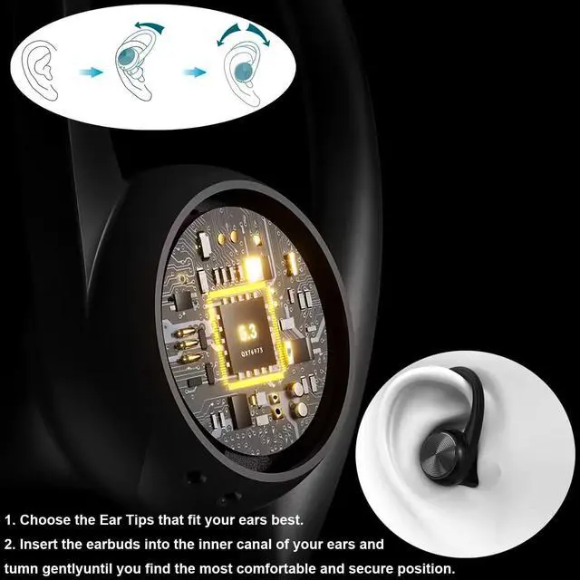 Alt view image 4 of 7 - Wireless Earbuds, 60H Playback Earphones Earbuds Charging Case Digital Display Wireless Bluetooth Ear Buds with Ear Hooks for Sports/Workout in-Ear Headphones for TV/Phone/Laptop/ipad