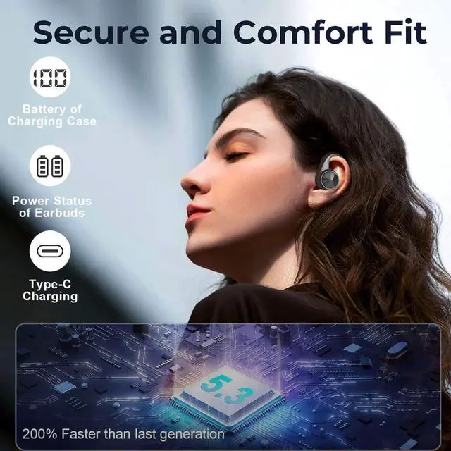Alt view image 5 of 7 - Wireless Earbuds, 60H Playback Earphones Earbuds Charging Case Digital Display Wireless Bluetooth Ear Buds with Ear Hooks for Sports/Workout in-Ear Headphones for TV/Phone/Laptop/ipad