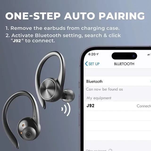 Alt view image 6 of 7 - Wireless Earbuds, 60H Playback Earphones Earbuds Charging Case Digital Display Wireless Bluetooth Ear Buds with Ear Hooks for Sports/Workout in-Ear Headphones for TV/Phone/Laptop/ipad