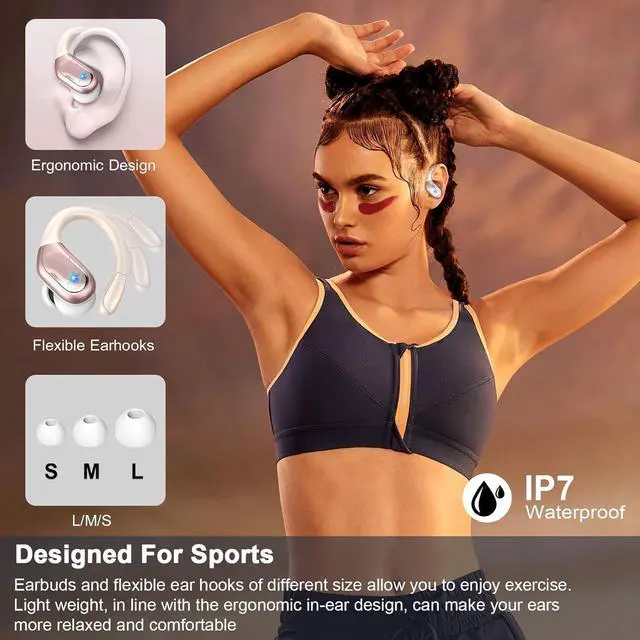 Alt view image 4 of 7 - Wireless Earbuds Sport Bluetooth Headphones 5.4, 75Hrs Stereo New Bluetooth Earbuds with 4 HD Mic, Over-Ear Buds with Earhooks ENC Noise Canceling Earphones, IP7 Waterproof Headset for Workout/Running