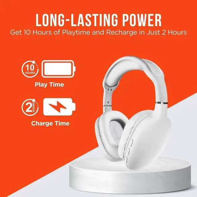 Alt view image 4 of 7 - HyperGear Vibe Bluetooth Wireless Headphones - Over-Ear Wireless Headphones with Noise Isolating Fit, Built-in Mic & Controls, Memory Foam Ear Cups for Travel, Home Office, Gym & More - White