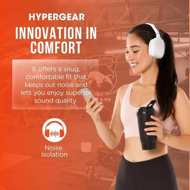 Alt view image 5 of 7 - HyperGear Vibe Bluetooth Wireless Headphones - Over-Ear Wireless Headphones with Noise Isolating Fit, Built-in Mic & Controls, Memory Foam Ear Cups for Travel, Home Office, Gym & More - White