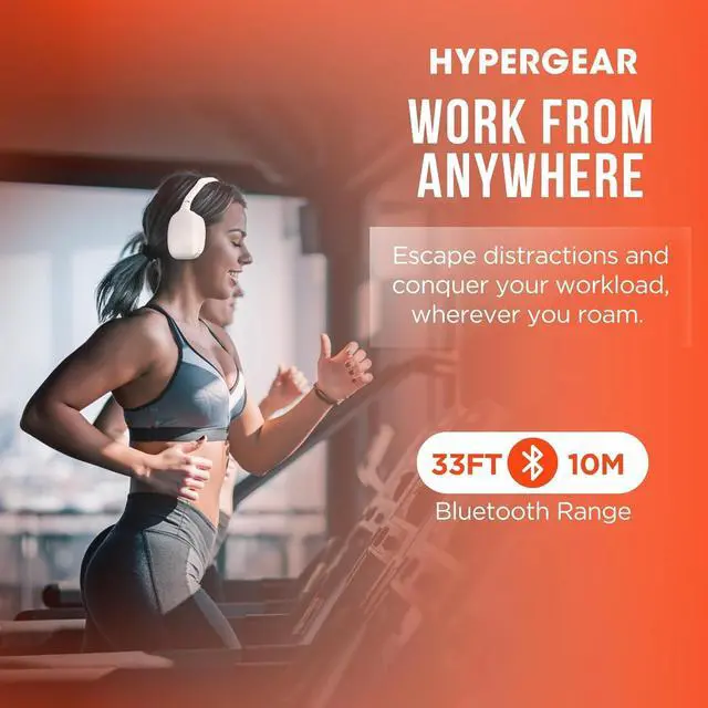 Alt view image 6 of 7 - HyperGear Vibe Bluetooth Wireless Headphones - Over-Ear Wireless Headphones with Noise Isolating Fit, Built-in Mic & Controls, Memory Foam Ear Cups for Travel, Home Office, Gym & More - White
