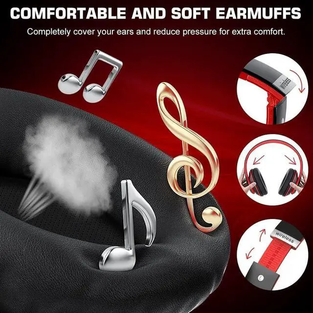 Alt view image 3 of 6 - 6S Bluetooth Headphones Over-Ear, Hi-Fi Stereo Foldable Wireless Stereo Headsets Earbuds with Built-in Mic, Volume Control, FM for iPhone/Samsung/iPad/PC (Black & Red)