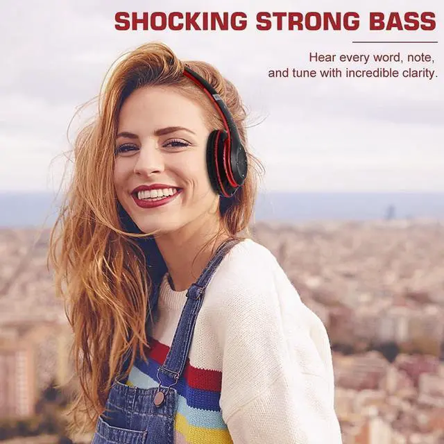 Alt view image 6 of 6 - 6S Bluetooth Headphones Over-Ear, Hi-Fi Stereo Foldable Wireless Stereo Headsets Earbuds with Built-in Mic, Volume Control, FM for iPhone/Samsung/iPad/PC (Black & Red)