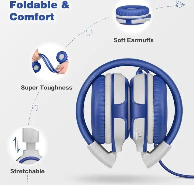 Alt view image 6 of 7 - SIMOLIO Headphones Kids - Headphone for School with Cord, 75dB,85dB,94dB Volume Limited, Foldable On-Ear Headphone with Microphone for Child/Toddler/Teen/Youth Boys Girls/Tablet/Airplane/Travel (Grey)