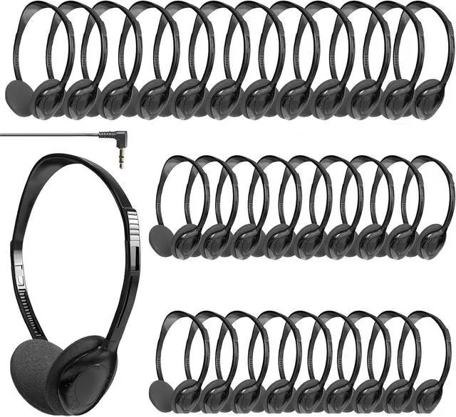 Main image of 30 Pack Headphones Bulk Adjustable Classroom Headphones Library on Ear Headphones Wholesale School Headphones with Wire 3.5 mm Plug for Student, Kids, Adults